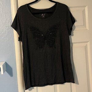 White House Black Market Dark Gray with Studded Butterfly Emblem Shirt